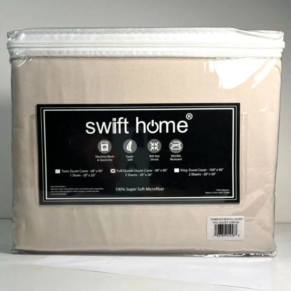 Swift Home Duvet Cover W/ 2 Shams Tan Full/Queen. New
